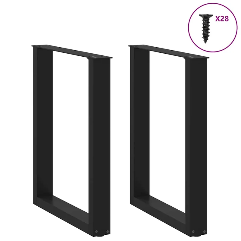 Lot de 2 pieds de table à manger en U réglables 70 x 72-73 cm design moderne déco acier noir 02_0057424
