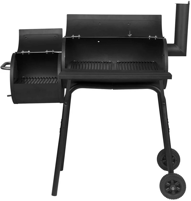 Barbecue chariot à charbon de bois 2 compartiments avec roues de transport noir 19_0000937