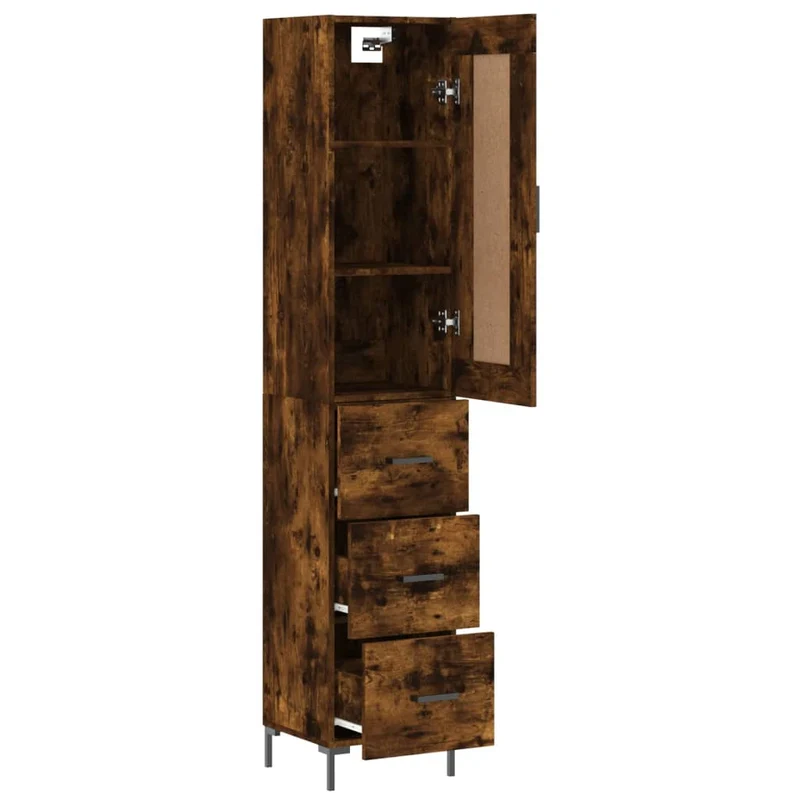 Buffet bahut commode armoire meuble de rangement organisateur cuisine salle de séjour salon haut 34,5 x 34 x 180 cm bois d'ingénierie marron 02_0033232