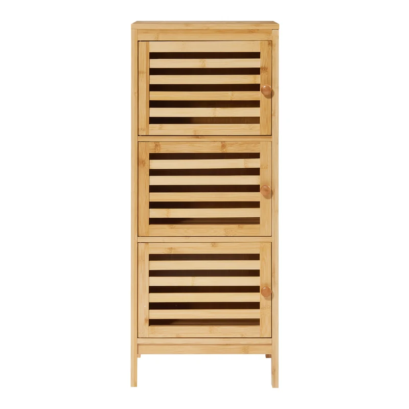 Armoire étagère meuble de rangement d'appoint 82 x 33 x 27cm bambou naturel 03_0008867