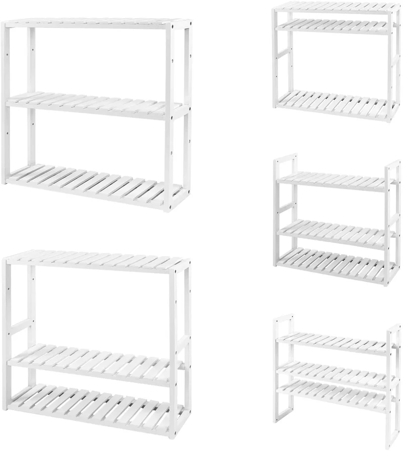 Étagère ajustable bambou salle de bain cuisine blanc 12_0000538