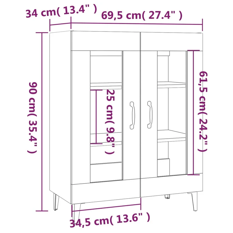 Buffet bahut commode armoire meuble de rangement organisateur cuisine salle de séjour salon 69,5 x 34 x 90 cm bois d'ingénierie marron 02_0031025