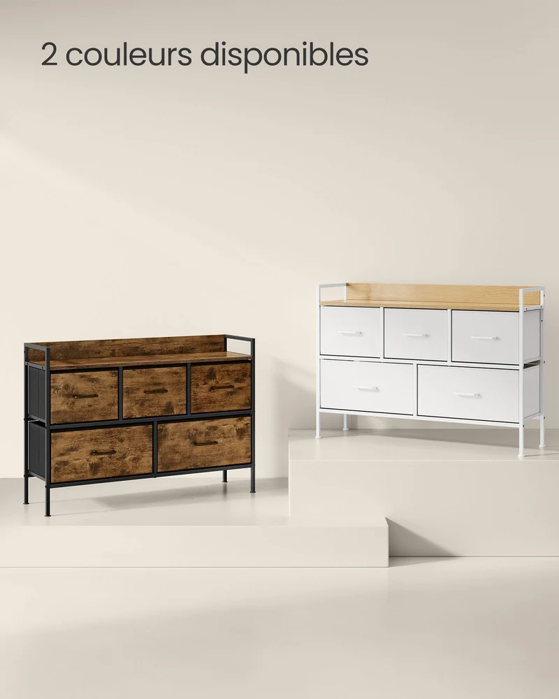 Commode en tissu meuble de rangement avec 7 tiroirs à 3 niveaux avec poignées en métal style industriel blanc 12_0005210