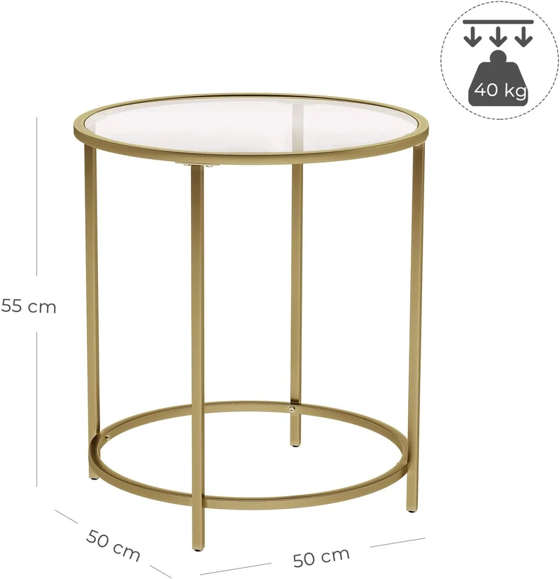 Table d 'appoint ronde dessus en verre trempé cadre en métal bout de canapé table console table de chevet pour salon balcon doré 12_0001028/2