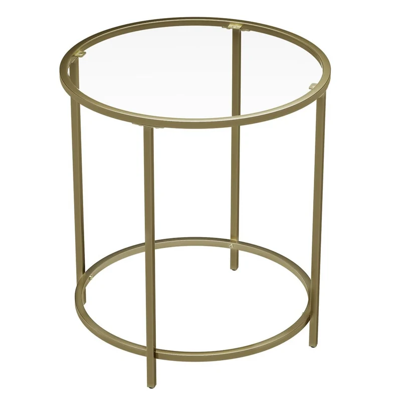 Table d’appoint ronde plateau en verre trempé 50 x 50 x 55 cm armature métallique dorée bout de canapé table console table de chevet salon balcon robuste et stable décoratif doré 12_0007566