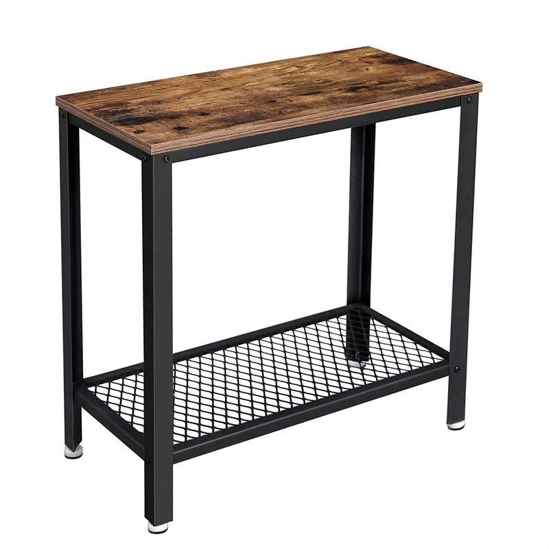 Table d'appoint table de chevet montage facile gain de place avec étagère en treillis pour salon chambre couloir 60 x 30 x 60 cm compact fer industriel marron foncé 12_0001013