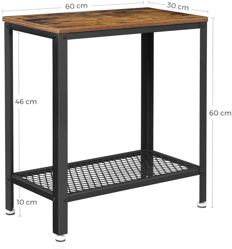 Table d'appoint table de chevet montage facile gain de place avec étagère en treillis pour salon chambre couloir 60 x 30 x 60 cm compact fer industriel marron foncé 12_0001013