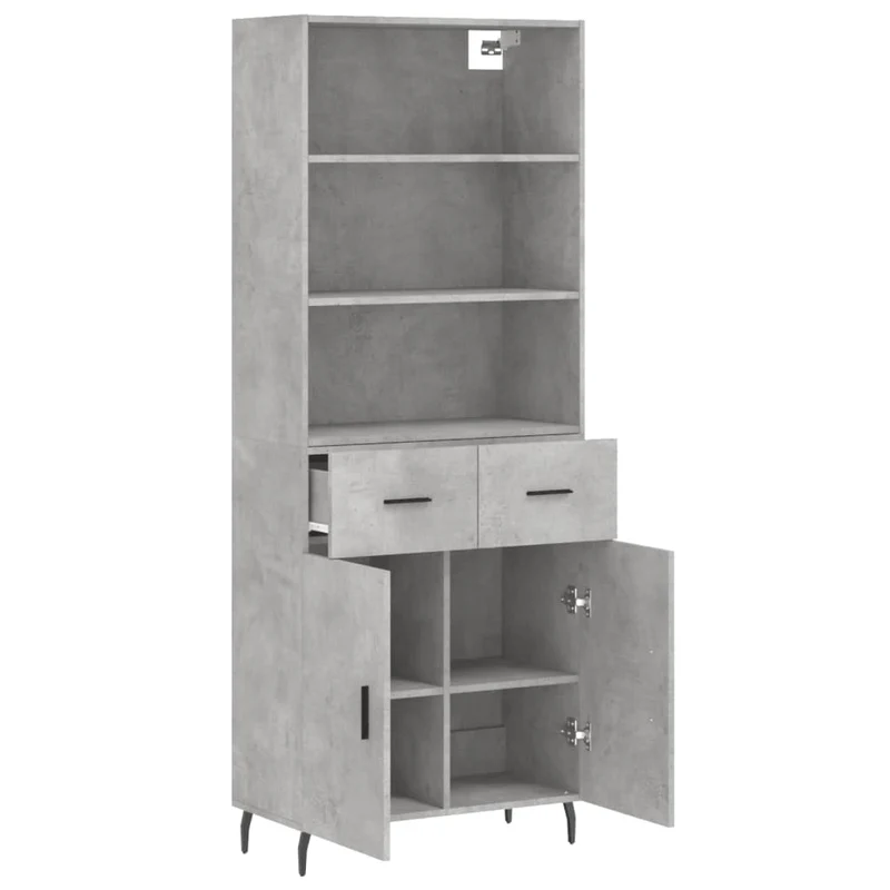 Buffet bahut commode armoire meuble de rangement organisateur cuisine salle de séjour salon haut 69,5 x 34 x 180 cm bois d'ingénierie gris 02_0034501
