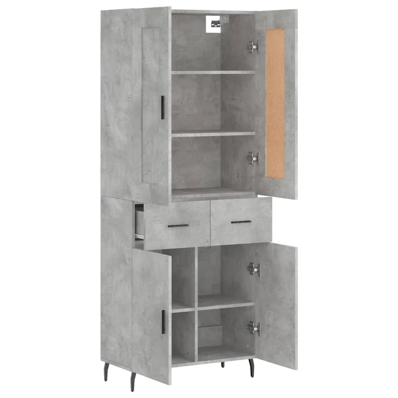 Buffet bahut commode armoire meuble de rangement organisateur cuisine salle de séjour salon haut 69,5 x 34 x 180 cm bois d'ingénierie gris 02_0034493