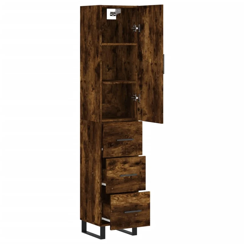 Buffet bahut commode armoire meuble de rangement organisateur cuisine salle de séjour salon haut 34,5 x 34 x 180 cm bois d'ingénierie marron 02_0033342