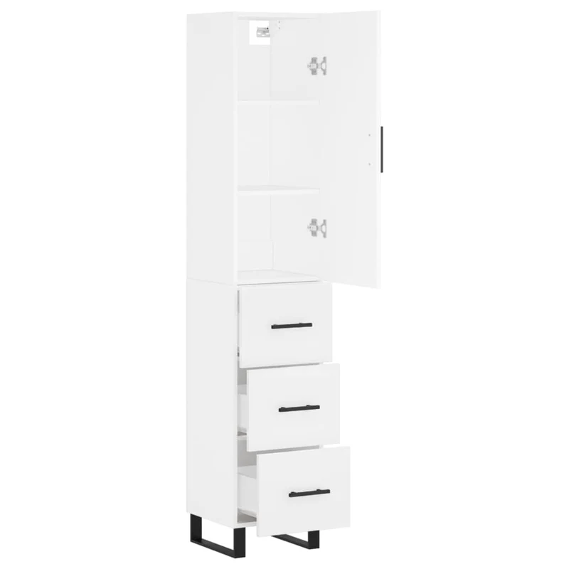 Buffet bahut commode armoire meuble de rangement organisateur cuisine salle de séjour salon haut 34,5 x 34 x 180 cm bois d'ingénierie blanc 02_0032428