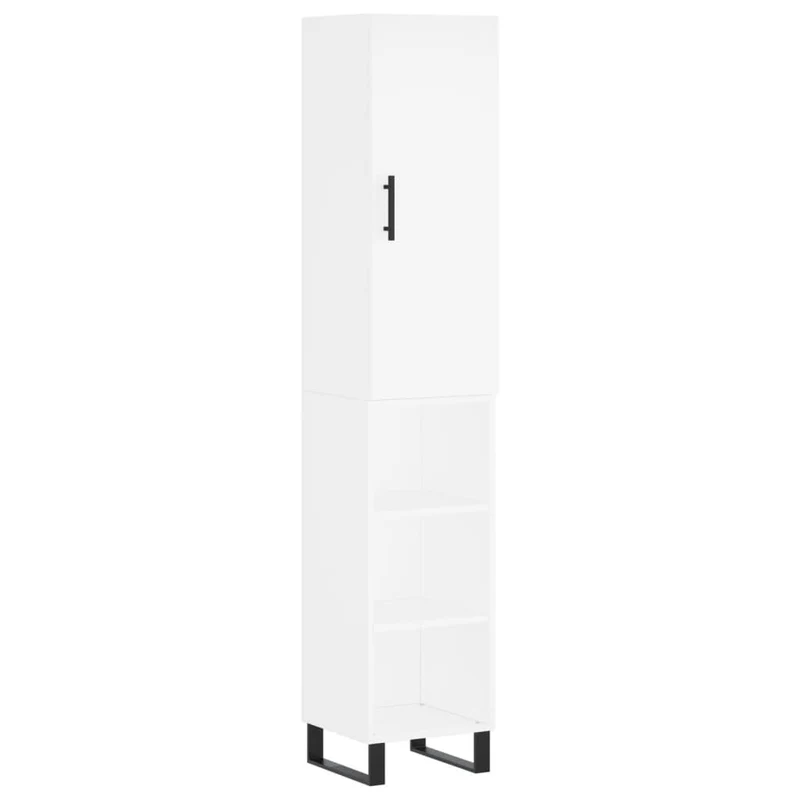 Buffet bahut commode armoire meuble de rangement organisateur cuisine salle de séjour salon haut 34,5 x 34 x 180 cm bois d'ingénierie blanc 02_0032383