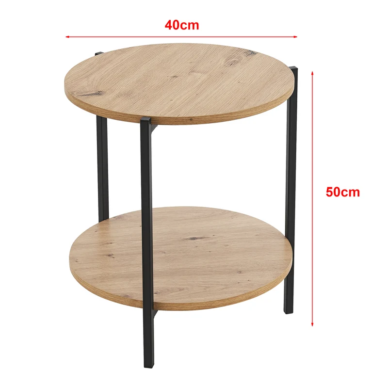 Table d'appoint ronde 50 x 40 cm noir et effet bois 03_0008616