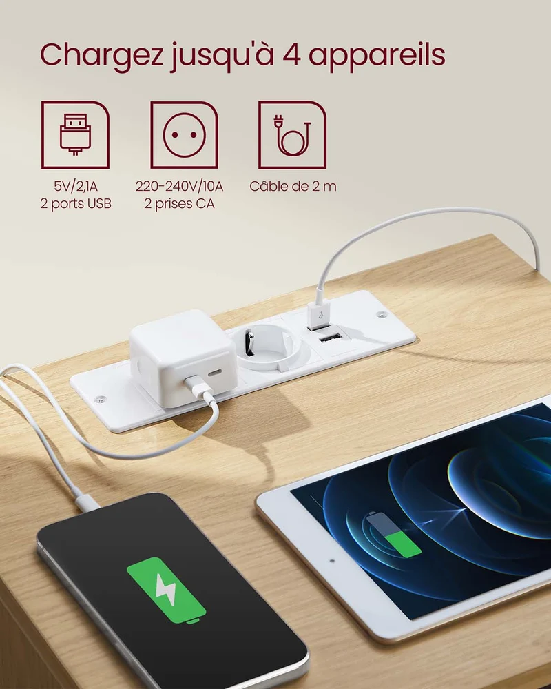 Table de chevet avec multiprise table d’appoint avec 3 tiroirs 2 prises ca 2 ports usb façades de tiroirs biseautées pour salon chambre bureau moderne marron 12_0007614