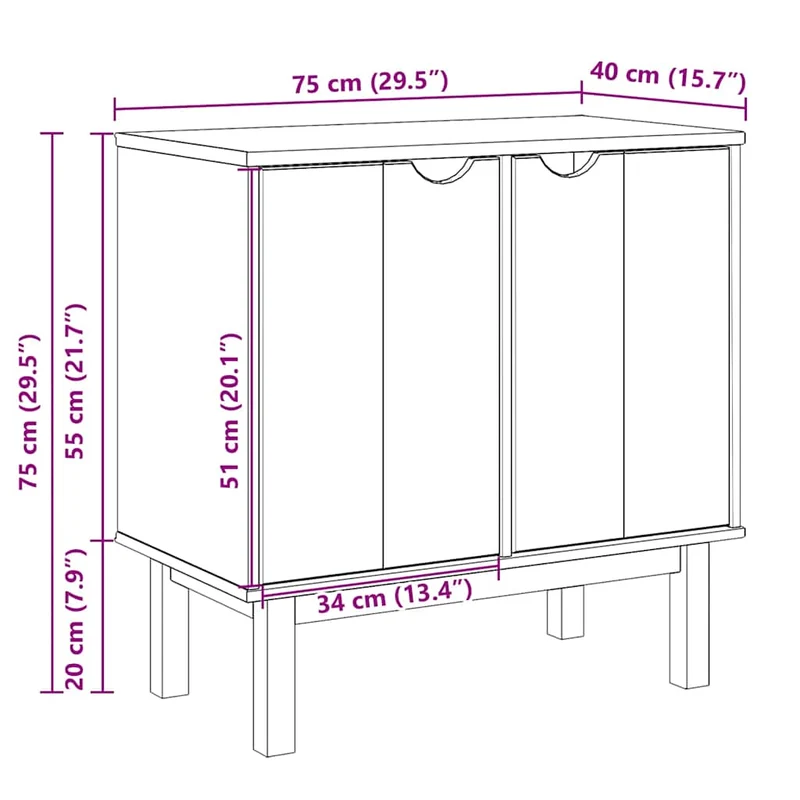 Armoire de couloir classique avec grand espace de rangement 75 x 40 x 75 cm en bois de pin massif miel 02_0057611