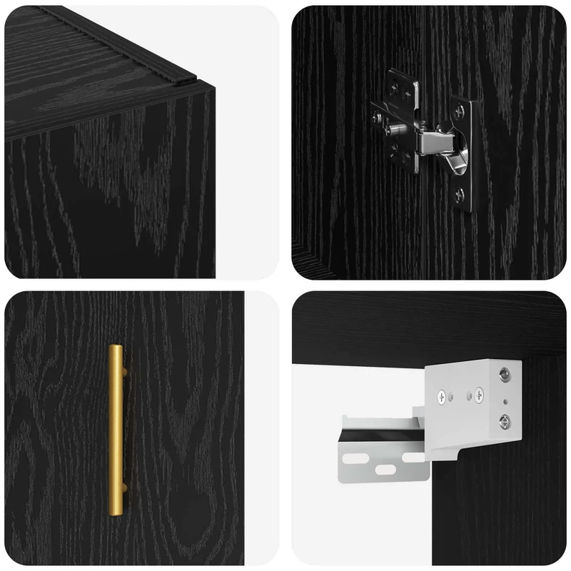 Lot de 2 armoires murales modernes avec 4 portes rangement optimisé 69,5 x 34 x 90 cm en bois d'ingénierie chêne noir 02_0056042