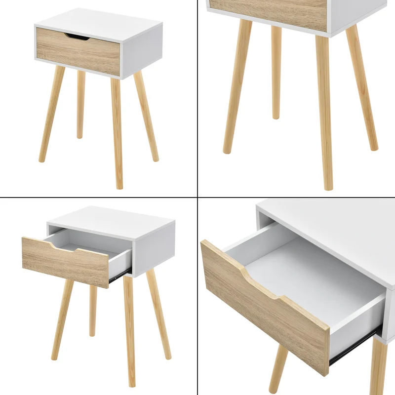 Lot de 2 tables d'appoint 60 x 40 x 30 cm blanc effet chêne 03_0009718
