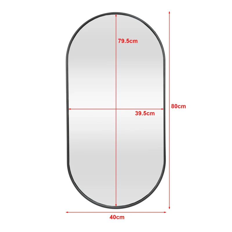 Miroir mural ovale 40 x 80 cm noir mat 03_0007957
