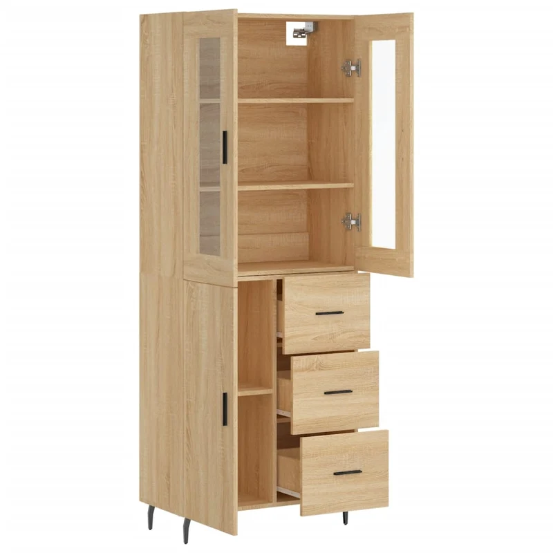 Buffet bahut commode armoire meuble de rangement organisateur cuisine salle de séjour salon haut sonoma 69,5 x 34 x 180 cm bois d'ingénierie marron 02_0034192