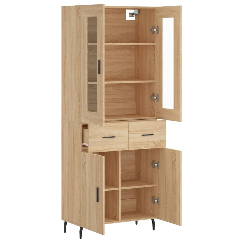 Buffet bahut commode armoire meuble de rangement organisateur cuisine salle de séjour salon haut sonoma 69,5 x 34 x 180 cm bois d'ingénierie marron 02_0034193