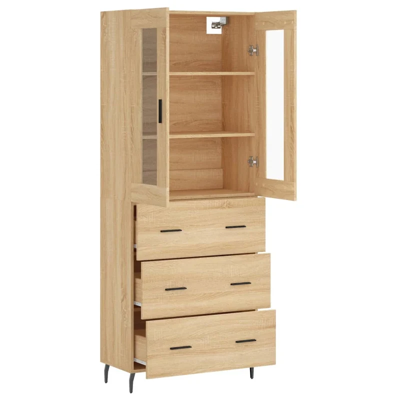 Buffet bahut commode armoire meuble de rangement organisateur cuisine salle de séjour salon haut sonoma 69,5 x 34 x 180 cm bois d'ingénierie marron 02_0034114