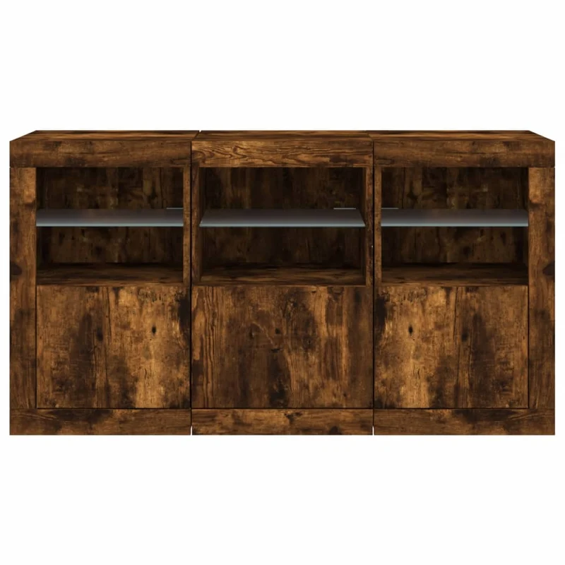 Buffet bahut commode armoire meuble de rangement organisateur cuisine salle de séjour salon avec lumières LED 123 x 37 x 67 cm marron 02_0029867