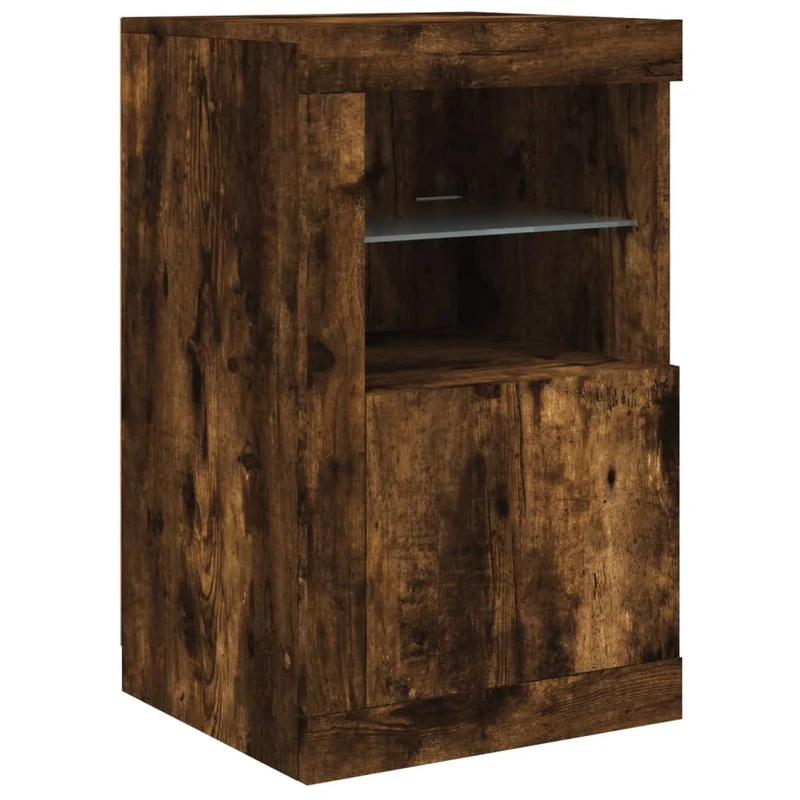 Buffet bahut commode armoire meuble de rangement organisateur cuisine salle de séjour salon avec lumières LED 123 x 37 x 67 cm marron 02_0029867