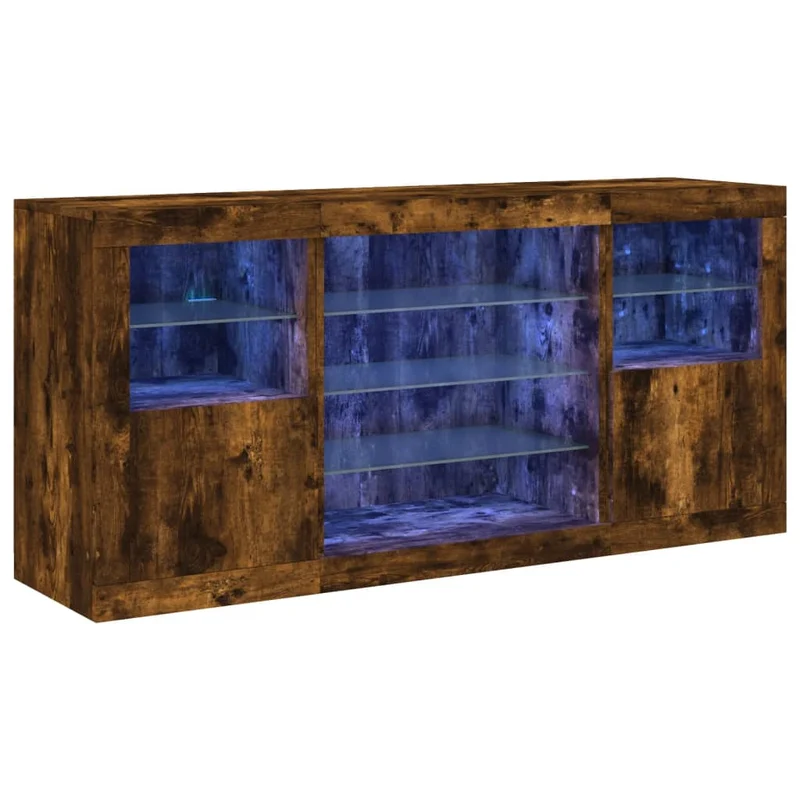 Buffet bahut commode armoire meuble de rangement organisateur cuisine salle de séjour salon avec lumières LED 142,5 x 37 x 67 cm marron 02_0029870