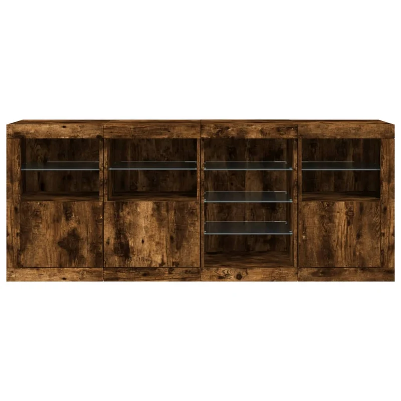 Buffet bahut commode armoire meuble de rangement organisateur cuisine salle de séjour salon avec lumières LED 164 x 37 x 67 cm marron 02_0029875