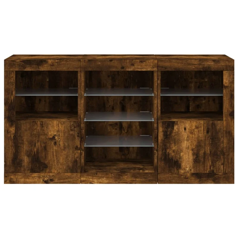 Buffet bahut commode armoire meuble de rangement organisateur cuisine salle de séjour salon avec lumières LED 123 x 37 x 67 cm marron 02_0029868