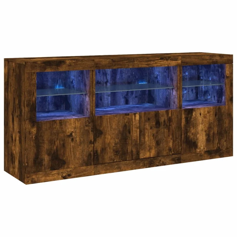 Buffet bahut commode armoire meuble de rangement organisateur cuisine salle de séjour salon avec lumières LED 142,5 x 37 x 67 cm marron 02_0029869