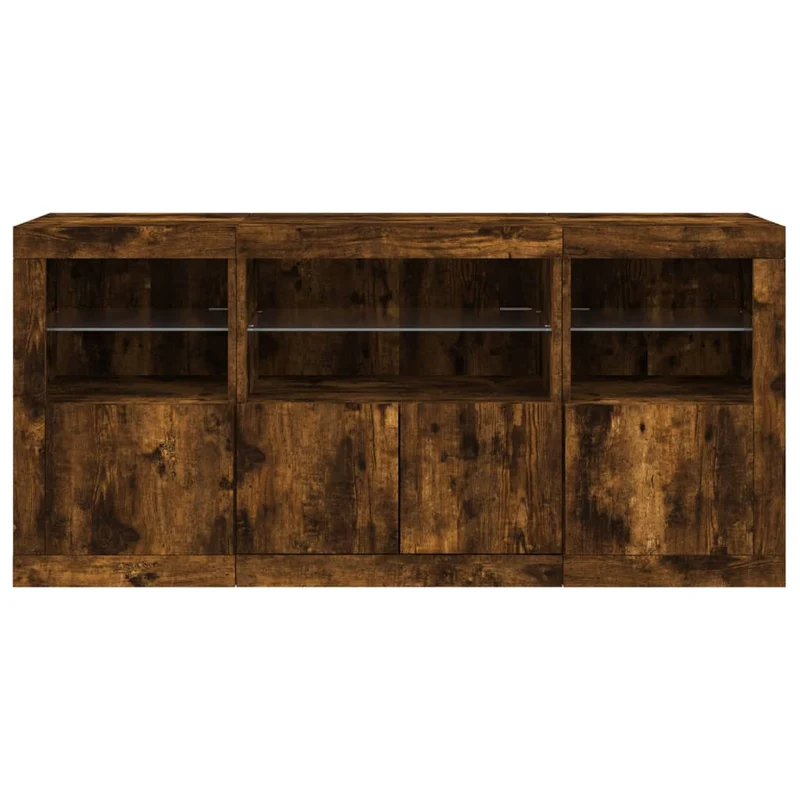 Buffet bahut commode armoire meuble de rangement organisateur cuisine salle de séjour salon avec lumières LED 142,5 x 37 x 67 cm marron 02_0029869