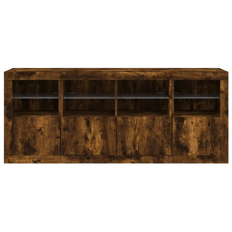 Buffet bahut commode armoire meuble de rangement organisateur cuisine salle de séjour salon avec lumières LED 163 x 37 x 67 cm marron 02_0029873