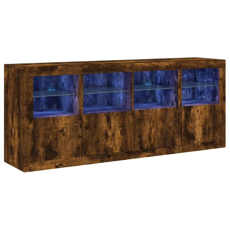 Buffet bahut commode armoire meuble de rangement organisateur cuisine salle de séjour salon avec lumières LED 163 x 37 x 67 cm marron 02_0029873