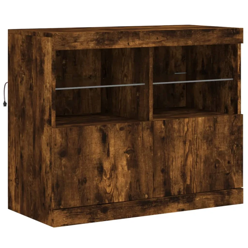 Buffet bahut commode armoire meuble de rangement organisateur cuisine salle de séjour salon avec lumières LED 163 x 37 x 67 cm marron 02_0029873