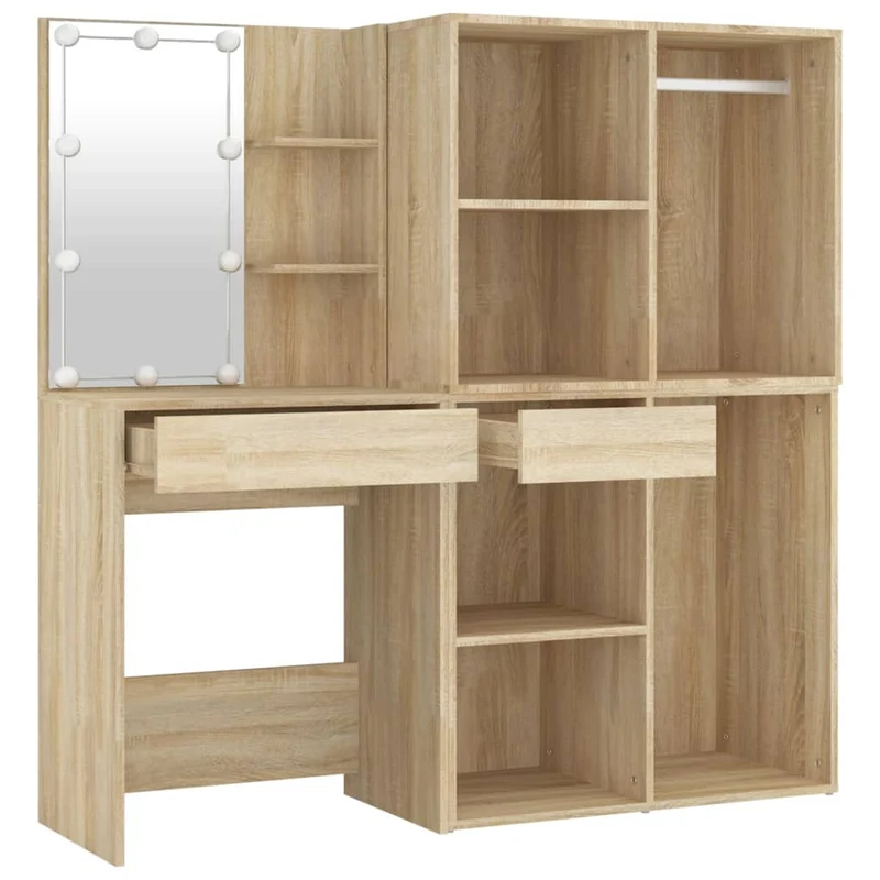 Coiffeuse à led avec 2 armoires 60 x 40 x 140 cm bois d'ingénierie beige 02_0006246