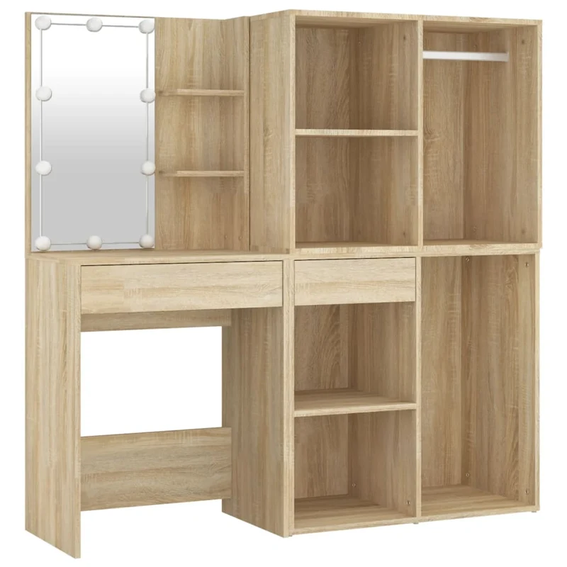 Coiffeuse à led avec 2 armoires 60 x 40 x 140 cm bois d'ingénierie beige 02_0006246