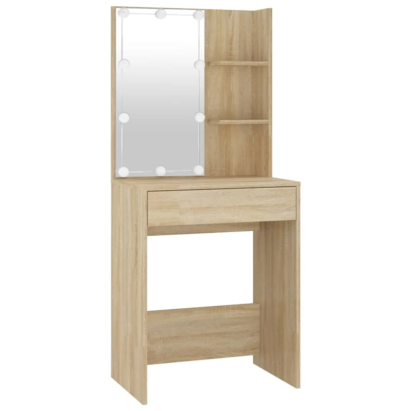Coiffeuse à led avec 2 armoires 60 x 40 x 140 cm bois d'ingénierie beige 02_0006246