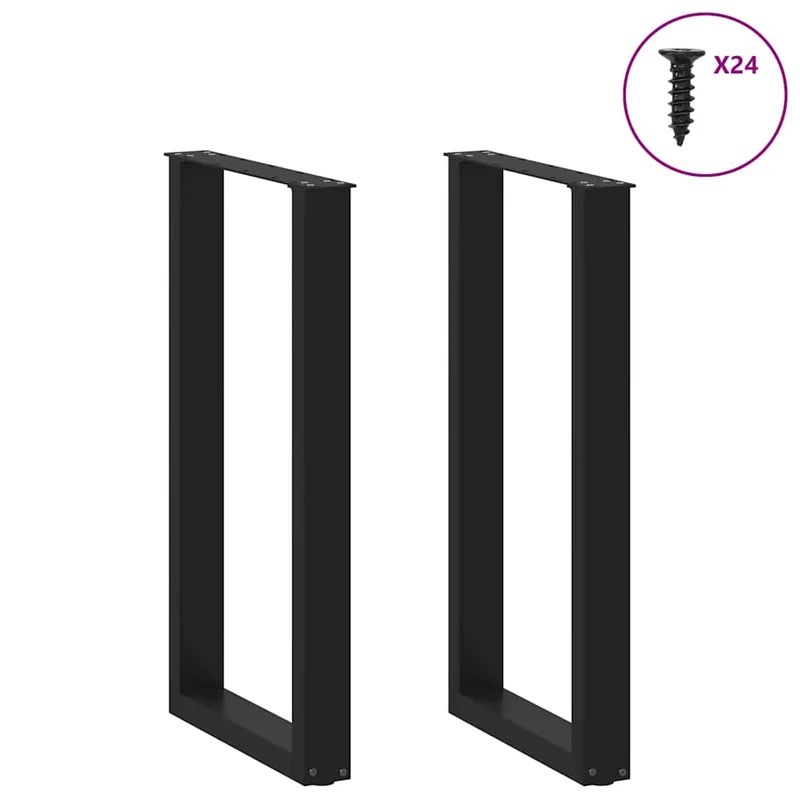Lot de 2 pieds de table de bar en U réglables 50 x 90-91 cm design moderne en acier noir 02_0057460