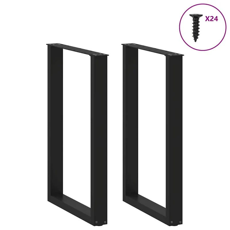 Lot de 2 pieds de table de bar en U 60 x 90-91 cm design moderne avec niveleurs pratiques en acier noir 02_0057464