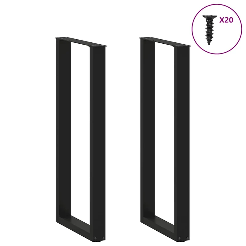 Lot de 2 pieds de table de bar en U ajustables 40 x 110-111 cm en acier thermolaqué noir 02_0057480