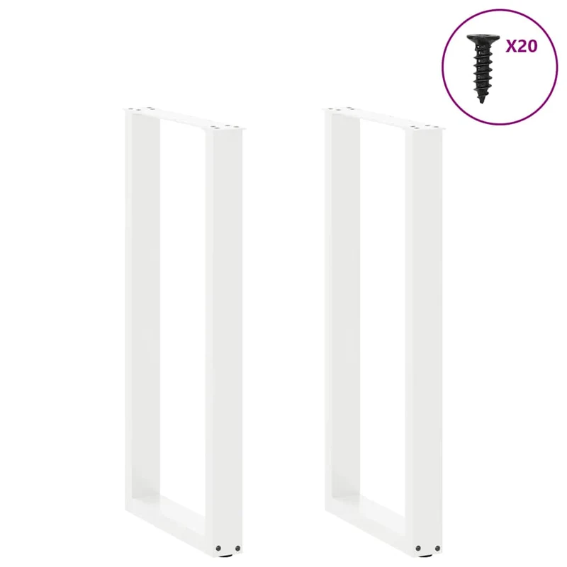 Lot de 2 pieds de table de bar en U ajustables 40 x 100-101 cm esthétique moderne finition mate en acier blanc 02_0057469