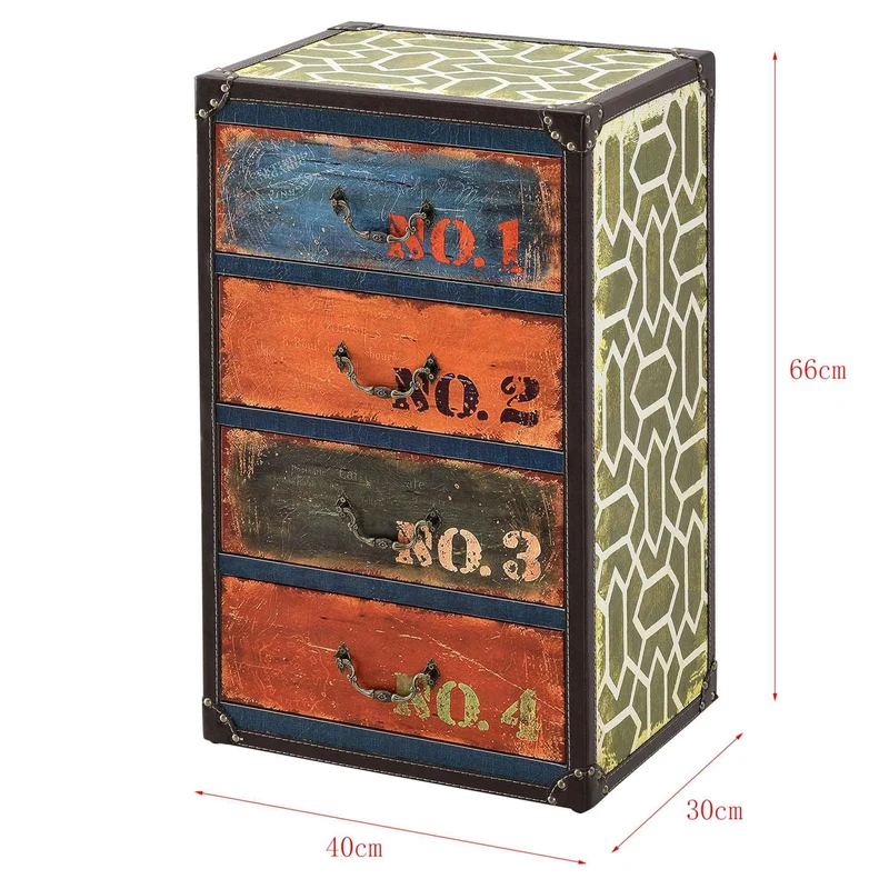 Commode design stylée industriel meuble de rangement moderne pratique avec 4 tiroirs MDF synthétique 66 x 40 x 30 cm multicolore 03_0005033