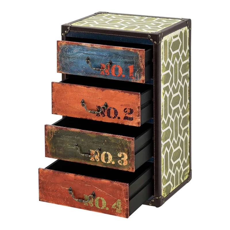 Commode design stylée industriel meuble de rangement moderne pratique avec 4 tiroirs MDF synthétique 66 x 40 x 30 cm multicolore 03_0005033