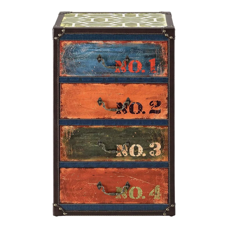Commode design stylée industriel meuble de rangement moderne pratique avec 4 tiroirs MDF synthétique 66 x 40 x 30 cm multicolore 03_0005033