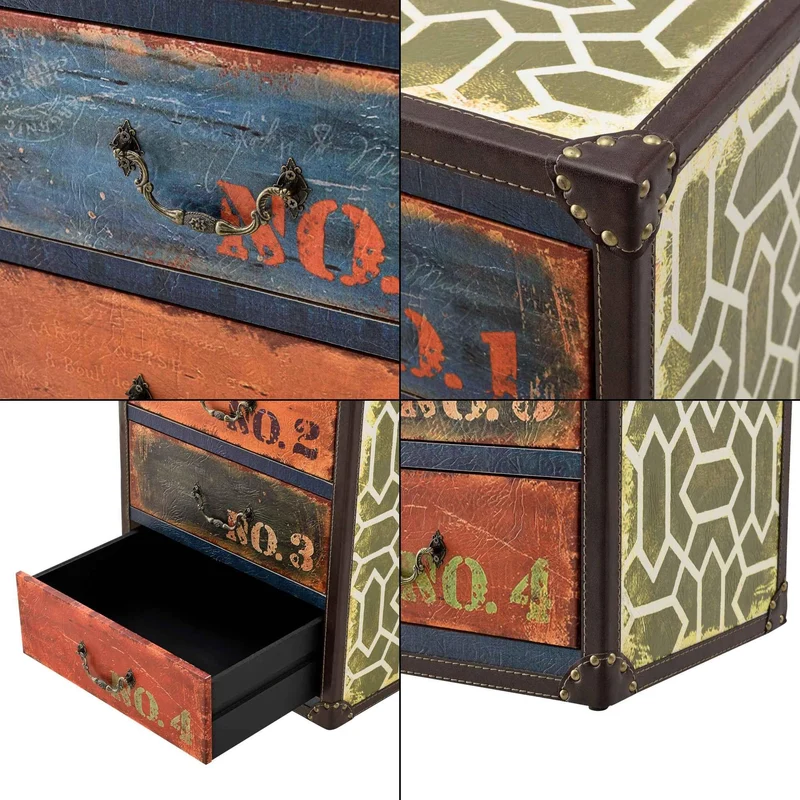 Commode design stylée industriel meuble de rangement moderne pratique avec 4 tiroirs MDF synthétique 66 x 40 x 30 cm multicolore 03_0005033