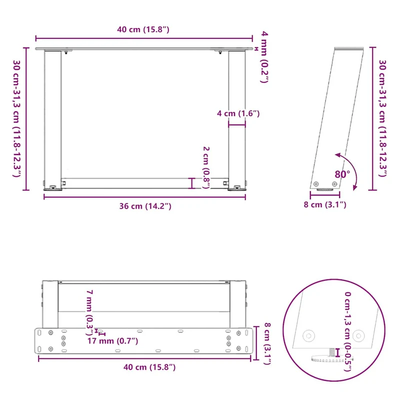 Lot de 2 pieds de table basse en U noirs acier 40 x 30 cm robustes et esthétiques style moderne 02_0057025