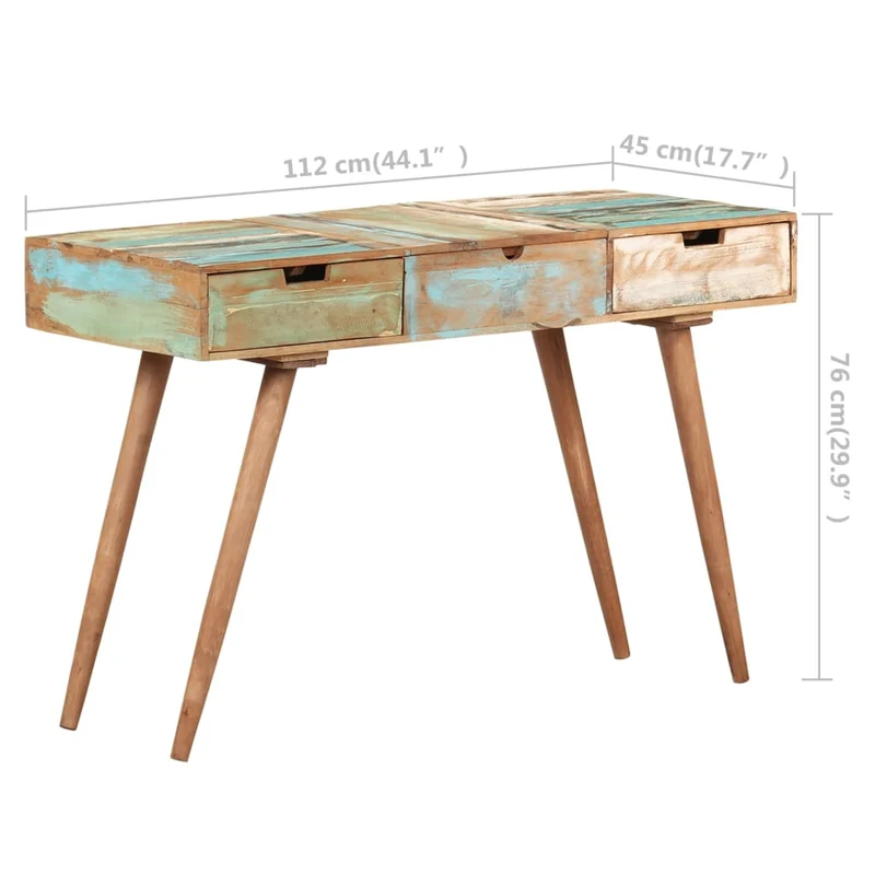 Coiffeuse avec miroir table de maquillage 112 x 45 x 76 cm bois massif de récupération 02_0006357