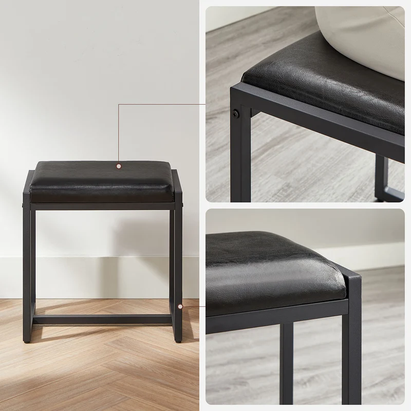 Ensemble de coiffeuse 90 x 40 x 141 cm table de toilette avec tabouret rembourré avec miroir triple 3 tiroirs porte-sèche-cheveux pot style industriel marron rustique et noir 12_0005418