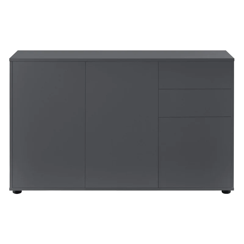 Commode stylée meuble de rangement pratique avec 2 tiroirs 3 portes panneau de particules 74 x 117 x 36 cm gris foncé mat 03_0005048